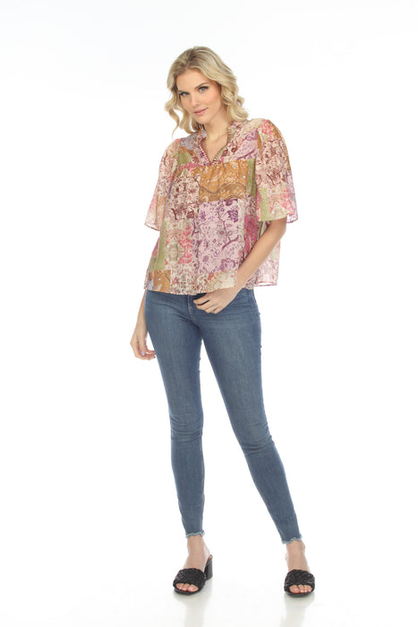 Johnny Was Jade Bertha Floral Patchwork Short Sleeve Top Chic L16022