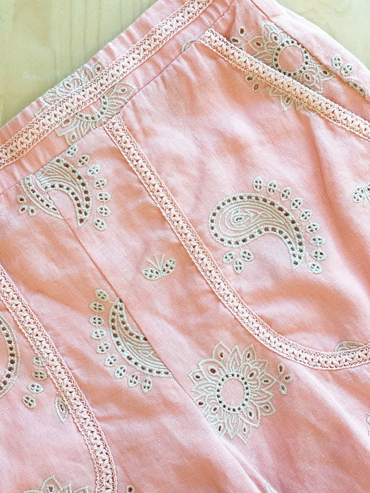 Johnny Was Jade Style L85622 Coral Almond Maxine Linen Embroidered Walker Shorts Boho Chic
