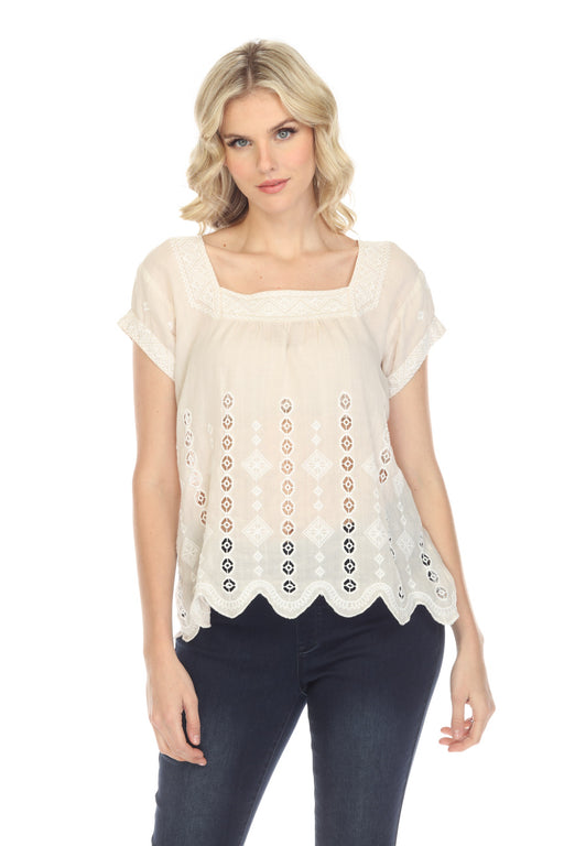 Johnny Was Jade Style L19119 Cream Federica Embroidered Top Boho Chic
