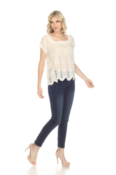 Johnny Was Jade Cream Federica Embroidered Top Boho Chic L19119
