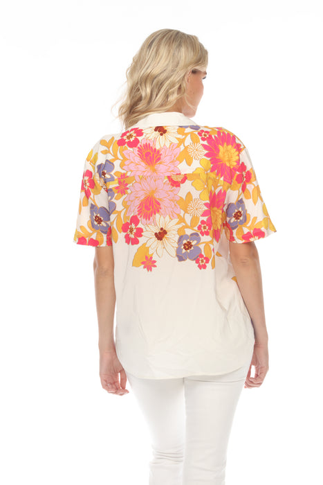 Johnny Was Jade Penny Silk Floral Short Sleeve Button-Down Shirt Chic L12422