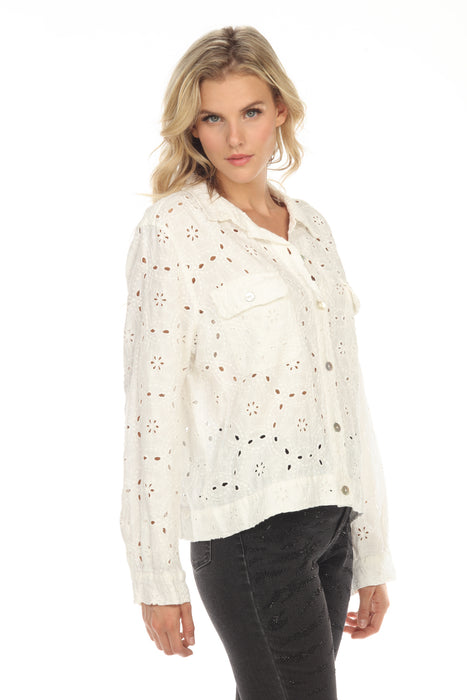 Johnny Was Jade White Alanah Linen Cropped Jacket Boho Chic L43822 NEW