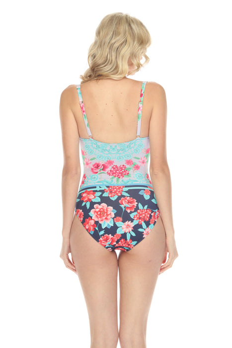 Johnny Was Japer Floral Ruched One Piece Swimsuit Boho Chic CSW2122-Y NEW
