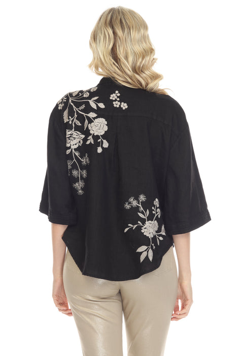 Johnny Was JWLA Lael Boxy Linen Embroidered Shirt Boho Chic J15722