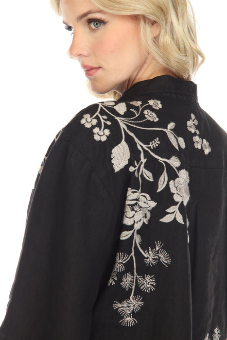 Johnny Was JWLA Lael Boxy Linen Embroidered Shirt Boho Chic J15722