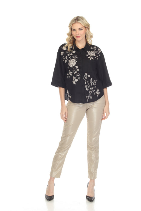 Johnny Was JWLA Lael Boxy Linen Embroidered Shirt Boho Chic J15722