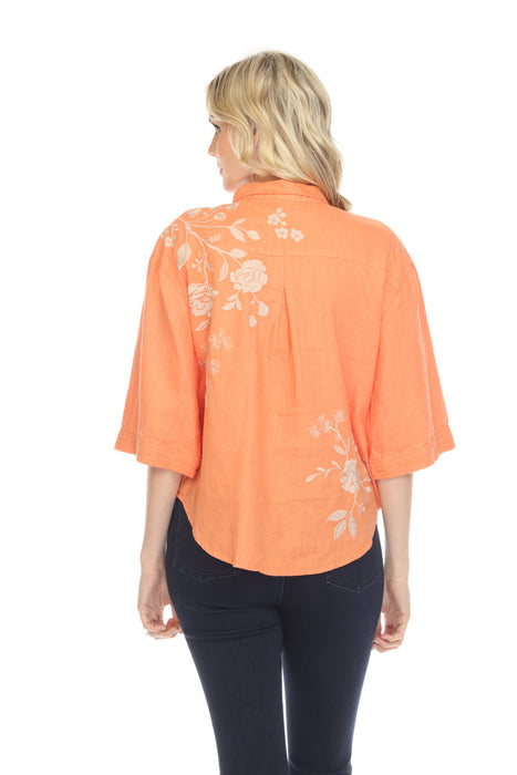 Johnny Was JWLA Lael Boxy Linen Embroidered Shirt Boho Chic J15722