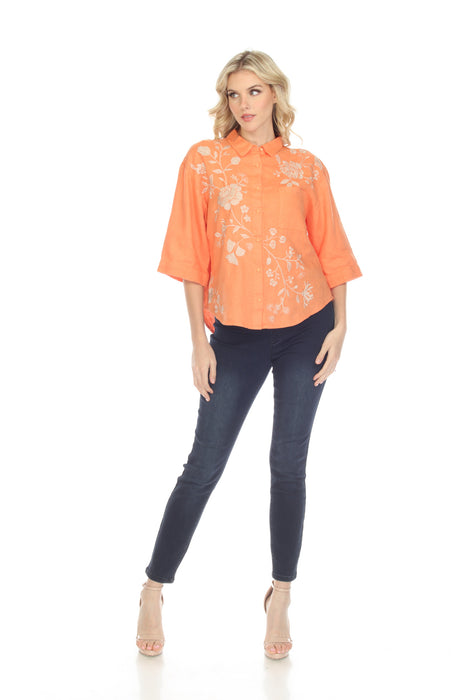 Johnny Was JWLA Lael Boxy Linen Embroidered Shirt Boho Chic J15722
