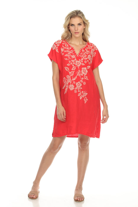 Johnny Was JWLA Style J34622 Red Abigail Embroidered Easy Tunic Dress Boho Chic