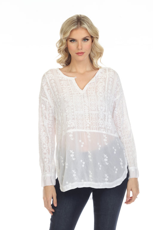 Johnny Was Style C24522 White Alistair Espen Embroidered Tunic Top Boho Chic