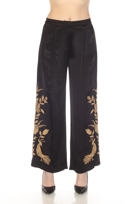 Johnny Was Workshop Black Martina Embroidered Wide-Leg Pants Chic W68422