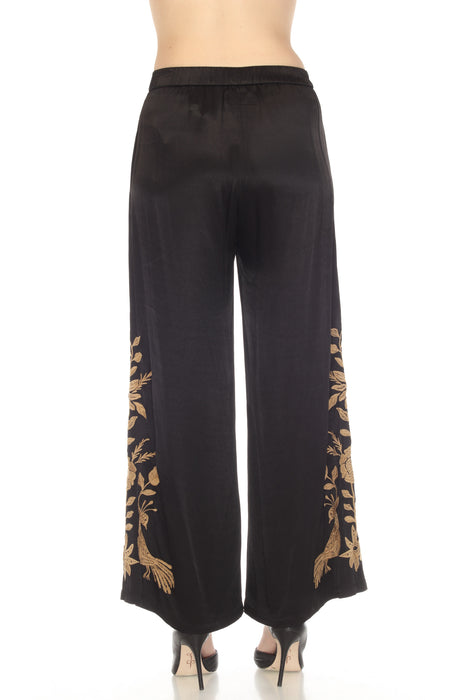 Johnny Was Workshop Black Martina Embroidered Wide-Leg Pants Chic W68422
