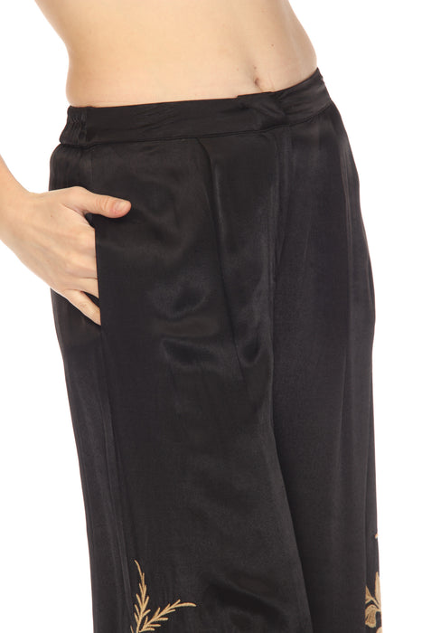 Johnny Was Workshop Black Martina Embroidered Wide-Leg Pants Chic W68422 NEW
