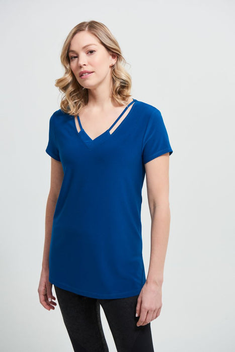 Joseph Ribkoff Style 213338 Aquarius V-Neck Cutout Short Sleeve T-Shirt