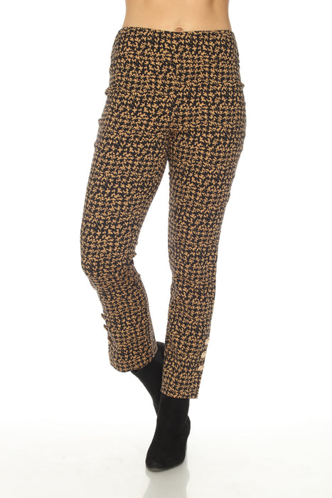 Joseph Ribkoff Style 224113 Black/Brown Animal Print Button Detail Ankle Pants