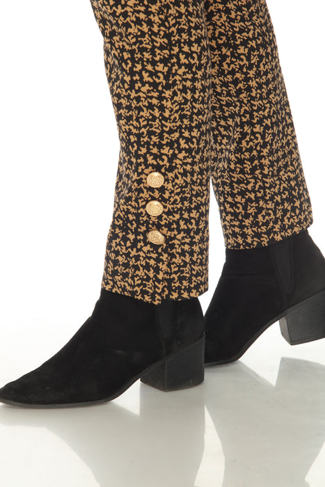 Joseph Ribkoff Black/Brown Animal Print Button Detail Ankle Pants 224113 NEW