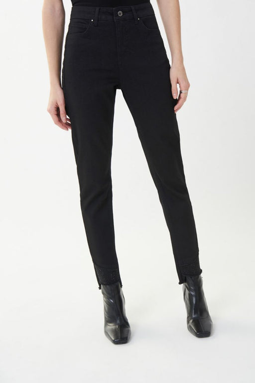 Joseph Ribkoff Style 223973 Black Embellished Distressed Ankle Skinny Jeans