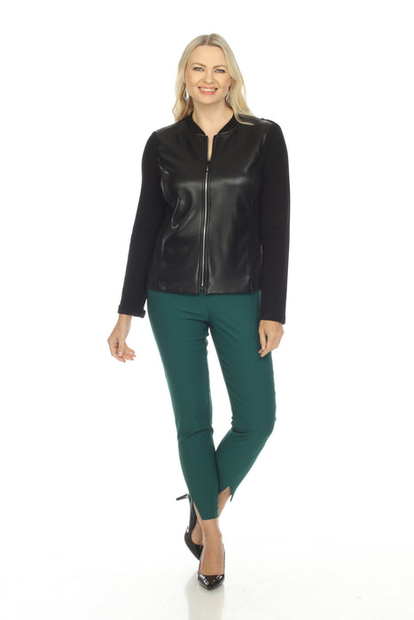 Joseph Ribkoff Black Faux Leather Zip-Up Long Sleeve Jacket 223217 NEW