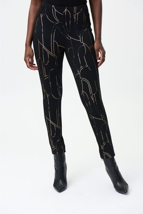 Joseph Ribkoff Style 224185 Black/Gold Sequined Abstract Pattern Pull On Pants