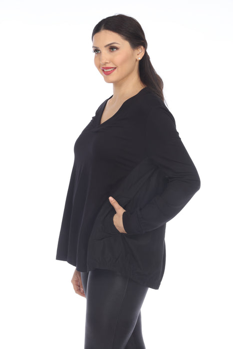 Joseph Ribkoff Black Mixed Panels V-Neck Long Sleeve Top 214218 NEW