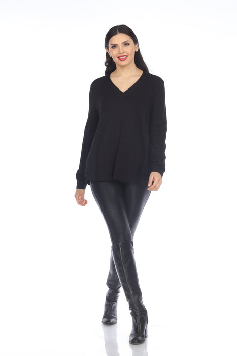 Joseph Ribkoff Black Mixed Panels V-Neck Long Sleeve Top 214218 NEW