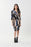 Joseph Ribkoff Style 223058 Black/Multi Ruched Abstract Print 3/4 Sleeve Sheath Dress