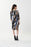 Joseph Ribkoff Black/Multi Ruched Abstract Print 3/4 Sleeve Sheath Dress 223058 NEW