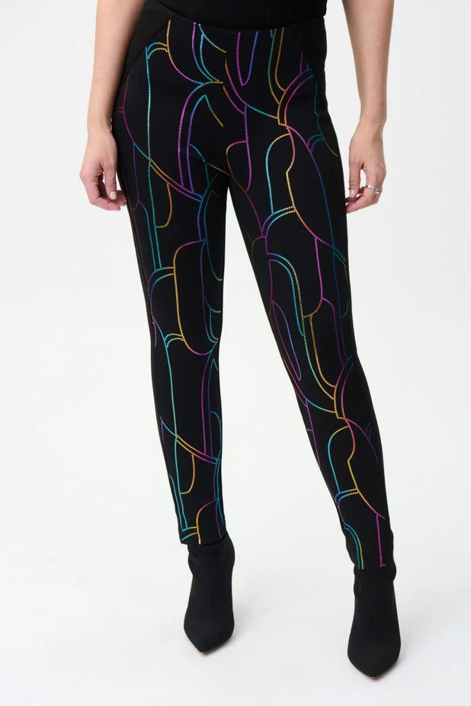 Joseph Ribkoff Style 224185 Black/Multi Sequined Abstract Pattern Pull On Pants
