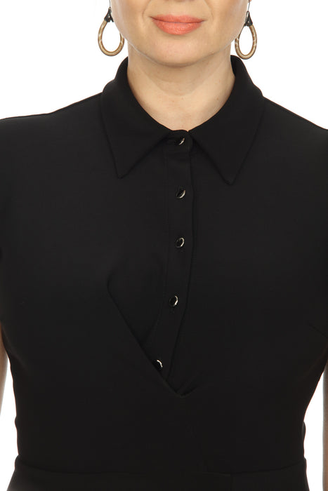 Joseph Ribkoff Black Ruched Front Slit Cap Sleeve Shirt Dress 224048 NEW