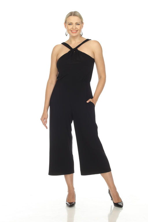 Joseph Ribkoff Style 224220 Black Twist Halter Strap Cropped Jumpsuit