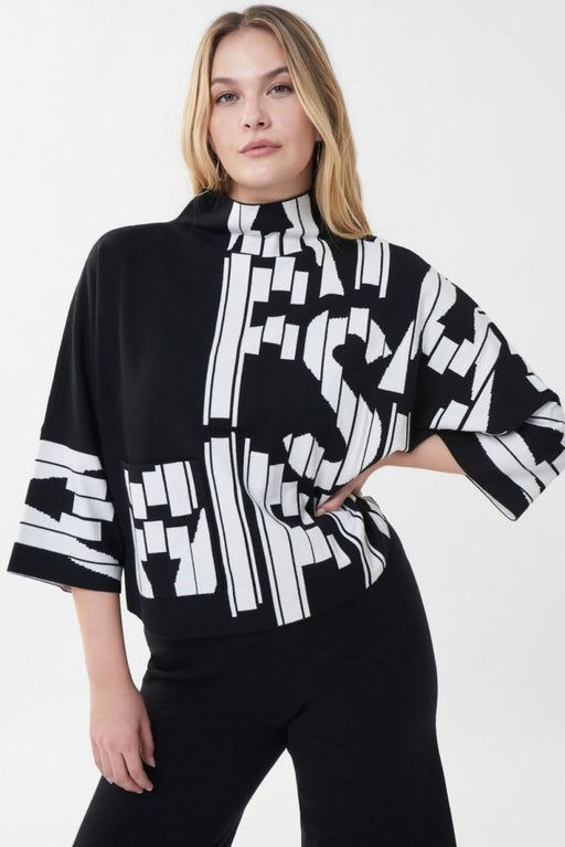 Joseph Ribkoff Style 223948 Black/Vanilla Alphabet Print 3/4 Sleeve Sweater Top