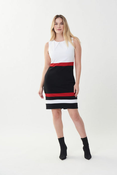 Joseph Ribkoff Style 223060 Black/Vanilla/Lipstick Red Color Block Sleeveless Sheath Dress