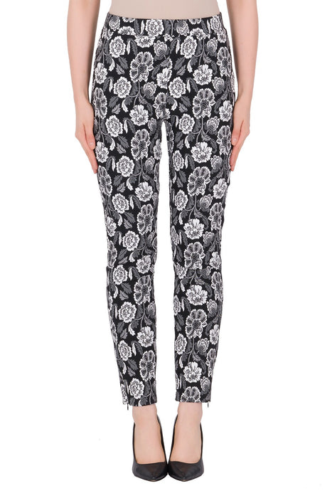 Joseph Ribkoff Style 184836 Black/White Floral Pull On Ankle Zip Slim Tapered Pants
