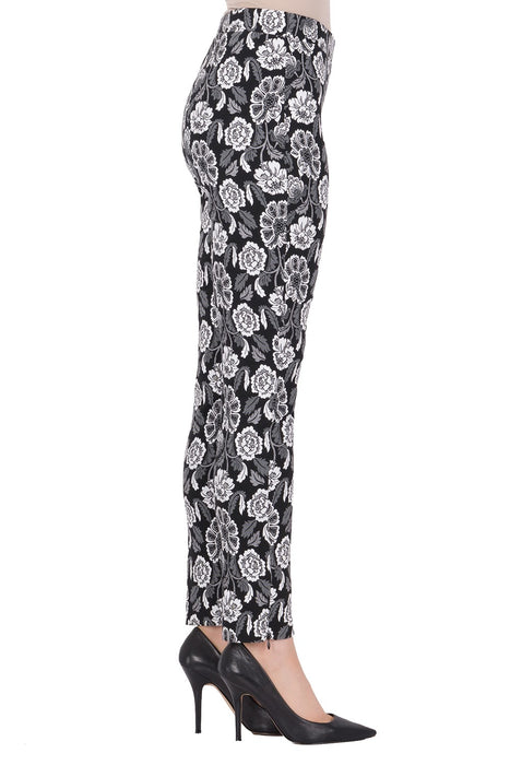 Joseph Ribkoff Black/White Floral Pull On Ankle Zip Slim Tapered Pants 184836 NEW