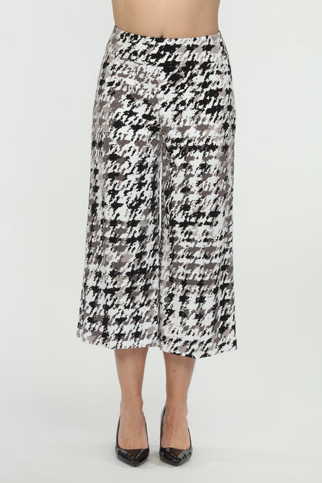 Joseph Ribkoff Style 223235 Black/White/Grey Houndstooth Pull On Cropped Wide-Leg Pants