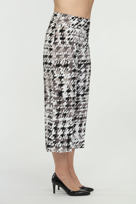 Joseph Ribkoff Black/White/Grey Houndstooth Pull On Cropped Wide-Leg Pants 223235 NEW