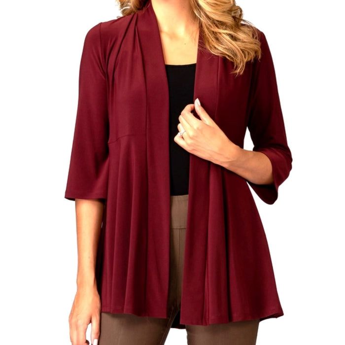 Joseph Ribkoff Style 20175 Cabernet Open Front Half Sleeve Knit Cover-Up Jacket