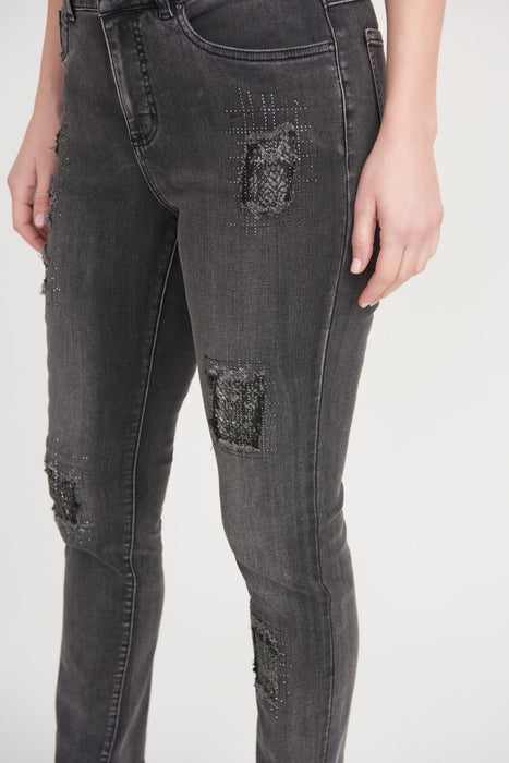 Joseph Ribkoff Charcoal/Dark Grey Distressed Slim Cropped Jeans 203072 NEW