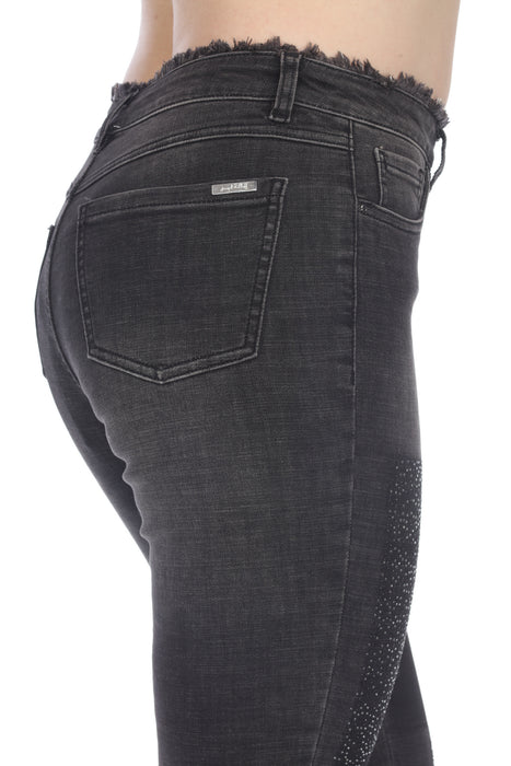 Joseph Ribkoff Charcoal/Dark Grey Embellished Patchwork Frayed Cropped Jeans 214924 NEW