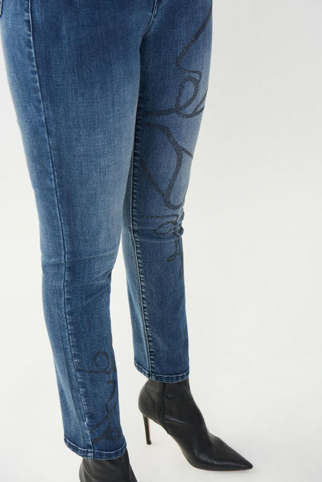 Joseph Ribkoff Denim Medium Blue Embellished Slim Ankle Jeans 223935