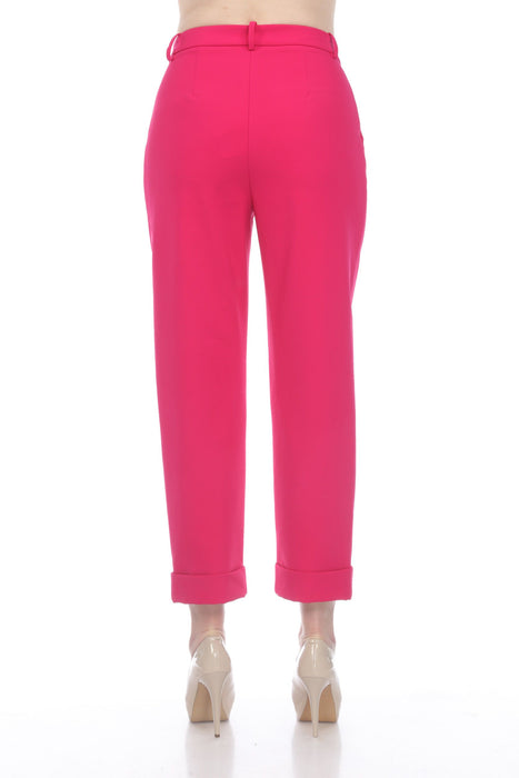 Joseph Ribkoff Fuchsia Pleated High Rise Relaxed Straight Cuffed Cropped Trouser 211155 NEW