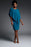 Joseph Ribkoff Style 223762 Lagoon Blue Rhinestone Chiffon Overlay Sheath Dress
