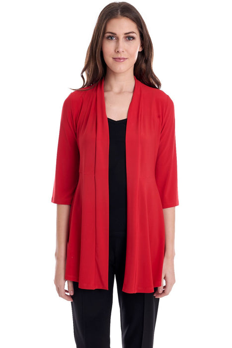 Joseph Ribkoff Style 20175 Lipstick Red Open Front Half Sleeve Knit Cover-Up Jacket