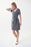 Joseph Ribkoff Style 222139 Midnight Blue/White Striped Short Sleeve Mock-Wrap Dress