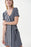 Joseph Ribkoff Midnight Blue/White Striped Short Sleeve Mock-Wrap Dress 222139 NEW