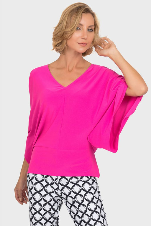Joseph Ribkoff Style 192134 Neon Pink V-Neck 3/4 Batwing Sleeve Fitted Hem Top