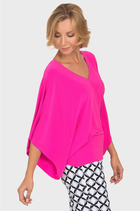 Joseph Ribkoff Neon Pink V-Neck 3/4 Batwing Sleeve Fitted Hem Top 192134 NEW