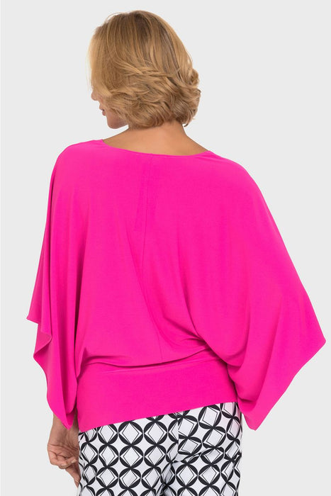 Joseph Ribkoff Neon Pink V-Neck 3/4 Batwing Sleeve Fitted Hem Top 192134 NEW