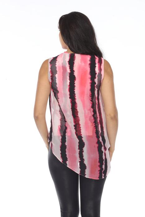 Joseph Ribkoff Pink/Black Striped Tie-Dye Chiffon Layered Sleeveless Top 222058