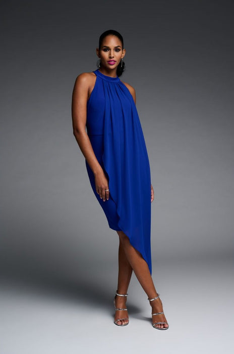 Joseph Ribkoff Style 223716 Royal Sapphire Chiffon Overlay Halter Sleeveless Dress